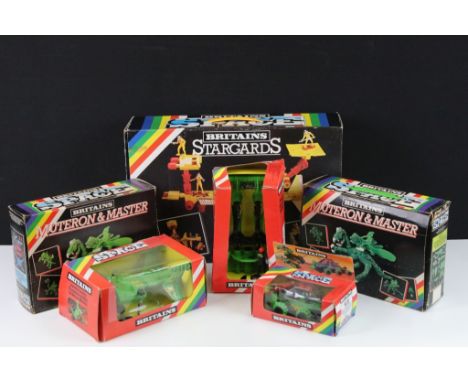 Six boxed Britains Space sets to include 9147 Stargard Boxed Set, 9131 Cybertron and Robot, 9171 Muteron and Master, 9125 Ali