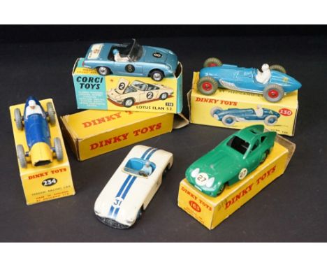 Five boxed mid 20th C diecast models to include 4 x Dinky (230 Talbot Lago Racing Car, 133 Cunningham C-SR Road Racer, 234 Fe