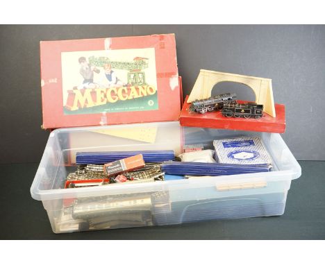 Quantity of Hornby Dublo model railway to include 2 x locomotives, 8 x items of rolling stock, various track, trackside build