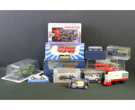 Nine boxed / cased diecast models to include Schuco Miniaturmodelle 1:43 03051 Opel Blitz S 3t, Solido Toner Gam IV 3604 Chas