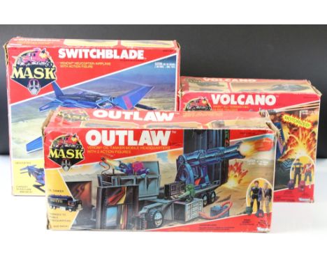 MASK - Three boxed Kenner MASK vehicles to include Switchblade with Miles Mayhem figure (no mask), Outlaw with Miles Mayhem a