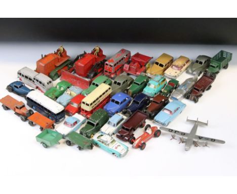 37 Mid 20th C play worn diecast models to include Dinky &amp; Corgi, featuring Dinky Chrysler, Dinky Studebaker, Corgi 219 Pl