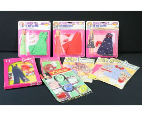 Nine carded / boxed fashion doll outfits / accessory sets to include 3 x carded Pailtoy Action Girl Fashions sets (2 x Mayfai