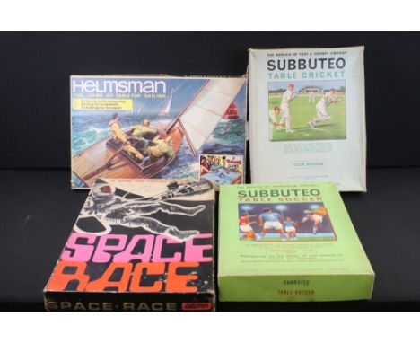 Four boxed table top games to include Lotts Toys Space Race, Triang Helmsman, Subbuteo Cricket Club Edition and Subbuteo Foot