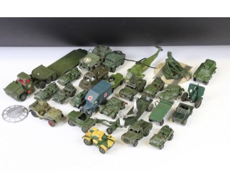 Around 27 mid 20th C. play worn military diecast models, to include Corgi, Dinky, Matchbox, Lone Star etc. featuring 688 Dink