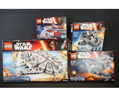 Lego - Four boxed Star Wars Lego sets to include 75105 Millennium Falcon (previously built, missing mini figures), 75147 Star