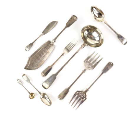 Victorian silver table part-service, for twenty-four place settings, in fiddle pattern, by Chawner &amp; Co., London 1855 (mo