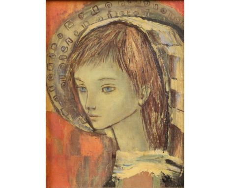 20th century, European School, painted over print depicting a head and shoulders portrait of a young woman, 15.5cm x 11cm,   