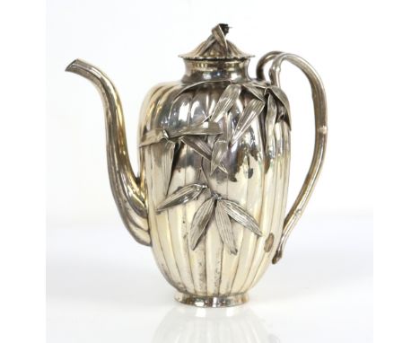 Japanese silver coffee pot, in the form of a gourd with bamboo handle, signed on the body, 25.5oz (792 gm), 20 cm high Proven
