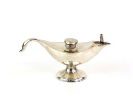 Edward VII silver table lighter in the form of a lamp with bird head handle, by Henry Williamson Ltd, Birmingham 1910        