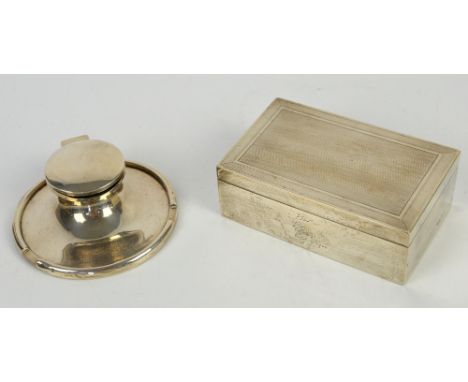 George V silver cigarette box, by A &amp; J Zimmerman &amp; Co., Birmingham 1927, 15 cm wide, together with an early 20th cen