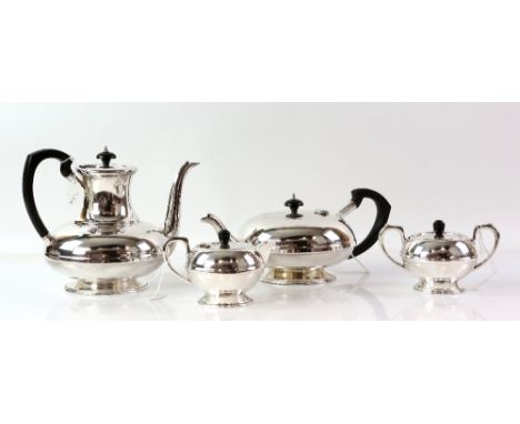 Silver-plated four piece tea service, marked Seranco, comprising teapot, coffee pot milk and sugar bowl, (4)         