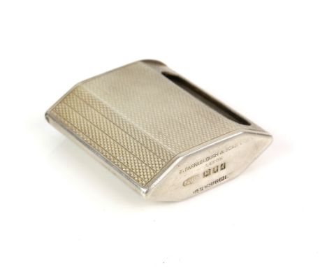 Hexagonal form engine turned silver vesta case with internal inset striker holder, retailed Z. Barraclough and Sons Ltd, Leed