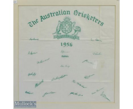 1951 The Australian Cricketers printed signed Handkerchief, made by Caressa House with replica signatures, mounted and framed