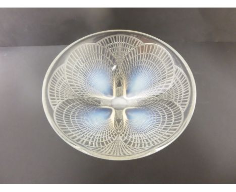 "A R Lalique opalescent glass Bowl  Coquille  pattern, 8in diam, stencilled R LALIQUE "