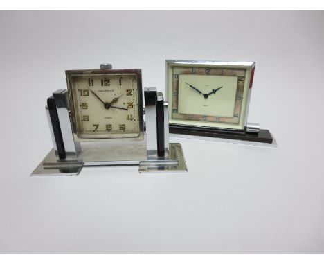 "An Art Deco Mantle Clock with alarm by Favre Leuba & Cie, with square adjustable dial, 6in, and another with 8-day movement 