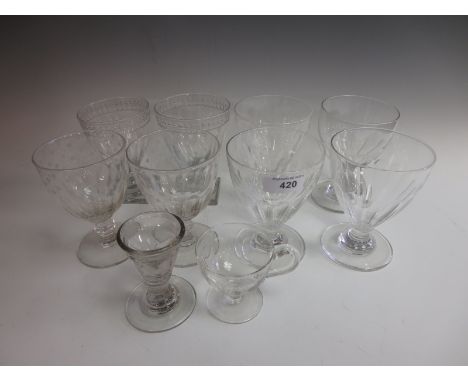 "Pair of 19th Century glass Rummers with faceted bowls on lemon squeezer square bases, another pair on circular bases, four p
