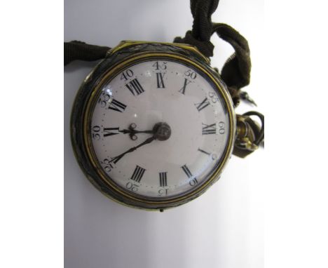 "An early 18th Century Pocket Watch with white enamel dial, chain driven fusee verge movement finely pierced and engraved bal