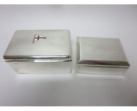 "A George V silver Cigarette Box with Royal Yacht Squadron enamel insignia, Birmingham 1912, and another Cigarette Box, Birmi