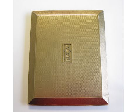 "An Asprey, London 9ct gold Cigarette Case with engine turning and applied initials, approx 129gms"