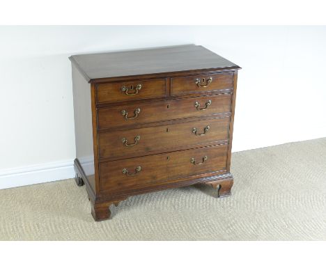 "An 18th Century mahogany Chest of two short and three long graduated drawers on ogee bracket feet, 2ft 10in W"