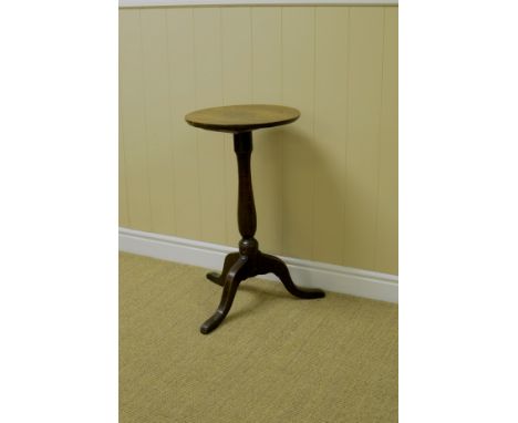"An 18th Century oak Candle Stand with baluster column and tripod base, 15in D"