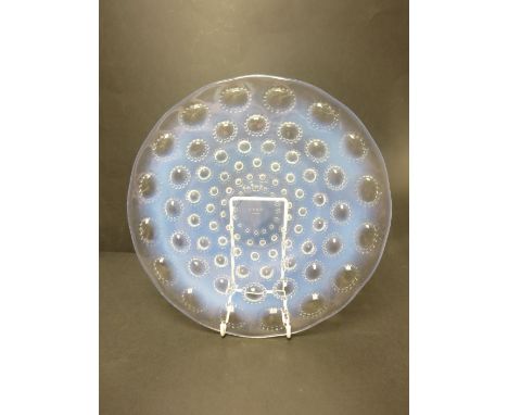 "A R Lalique opalescent glass Plate  Asters  pattern, 10 1/2in, stencilled mark R LALIQUE, "