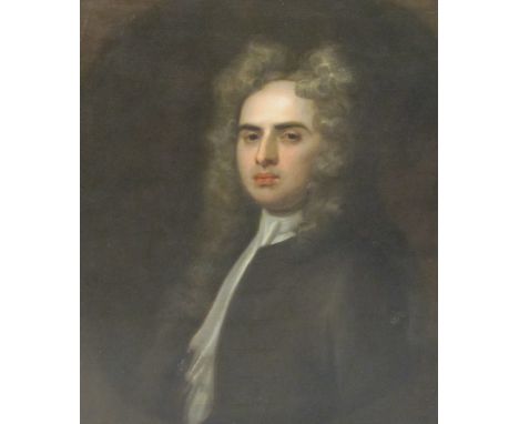 "CIRCLE OF CHARLES JERVAS (c.1675-1739)Portrait of a Gentleman, half-length,wearing a dark olive coat and white jabot,oil on 
