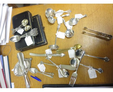 "A Set of six Edward VII silver Coffee Spoons, 1903, in case, two sets of four Coffee Spoons, two Caddy Spoons, pair silver-g