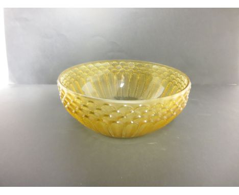 "A R Lalique amber glass Bowl  Jaffa  pattern, 8 1/4in, stencilled R LALIQUE"