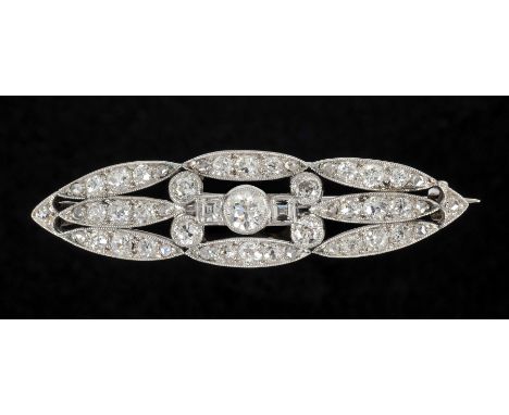 "A Diamond Brooch the openwork marquise plaque millegrain-set old, step and rose-cut stones"