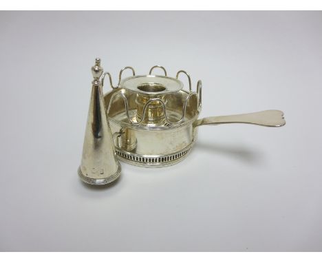 "A George III silver Chamber Candlestick and Snuffer of pierced circular form engraved crest, London 1811, maker: I.C"