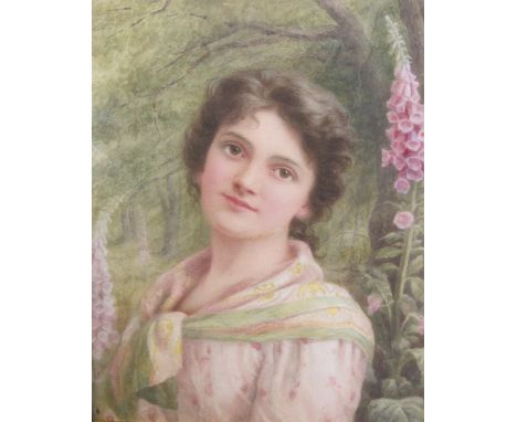 "ELLEN  L. McCLOY (1845-1925)Portrait of a Girl, a landscape beyondsigned ‘Ellen McCloy’ (lower right)watercolour22 1/2 x 17 