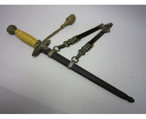 "A Third Reich Luftwaffe Officers 2nd pattern Dagger by  Alcosa  with silvered brass fittings and darkened scabbard, with sil