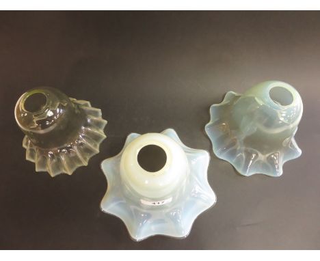 Three Vaseline green glass Lamp Shades 6in D