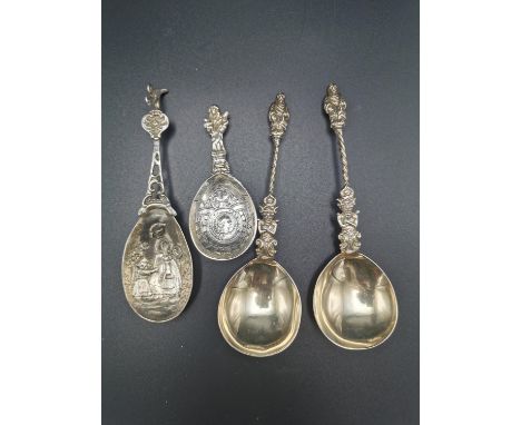 A pair of late Victorian silver apostle spoons by James Deakin &amp; Sons, Sheffield 1897, with faded gilt bowls, the stem wi