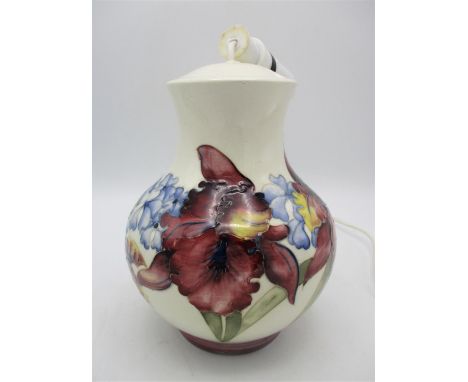 A Moorcroft "Frilled Orchid" pattern baluster table lamp base with cream ground, the ceramic part 21 cm high x 17 cm diameter