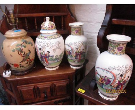 Japanese and Chinese export ceramics to include three vases and a table lamp 