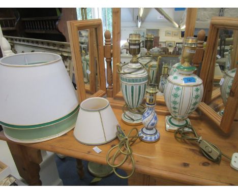 Three Italian porcelain Manifattura lamp bases with shades 