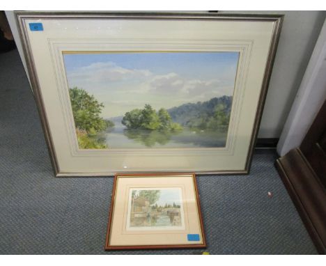 Local interest - Michael Vickery - view of the River Thames near Cliveden with swan to the forefront, watercolour, signed low