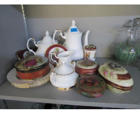 A Royal Albert Val D'or part tea service, together with mixed treen and porcelain dressing table pots, limoges and other item