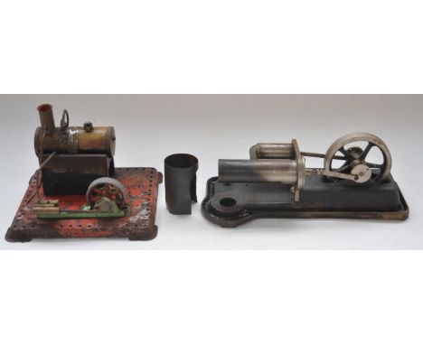 Mamod steam powered stationary engine in well used condition and a stationary hot air engine, no makers marks (approx 30cm wi
