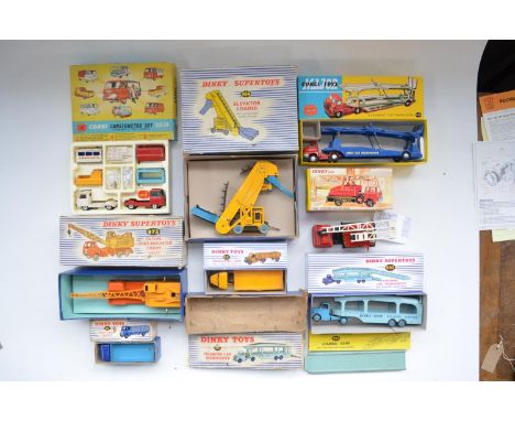 Collection of vintage Dinky and Corgi diecast vehicles incl. Corgi Constructor Set GS24 and 1101 Car Transporter (repro box),