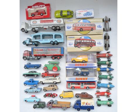 Collection of vintage Dinky and Corgi diecast models to include 9 Dinky racing cars, 2 boxed 1/50 scale modern limited editio