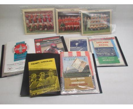 Three black folders cont. sport and football programmes, Sunderland F.C. etc inc. signed Fulham vs Sunderland programme, and 