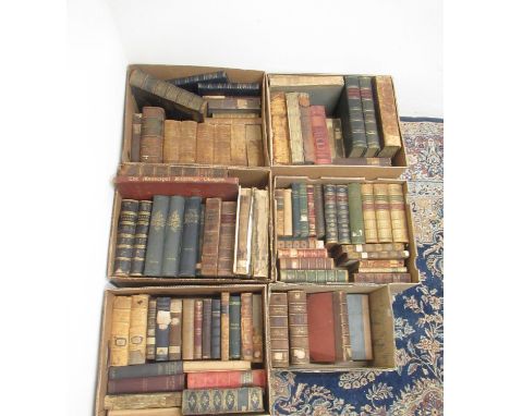 Collection of predominantly C19th leather bound and vintage books (6 boxes) 