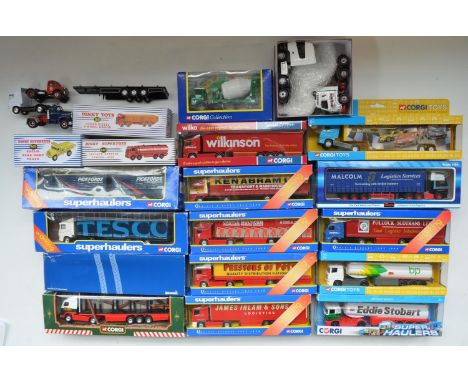 Collection of diecast model trucks to include Corgi 1/64 scale Superhaulers and other truck models, two modern Atlas Editions