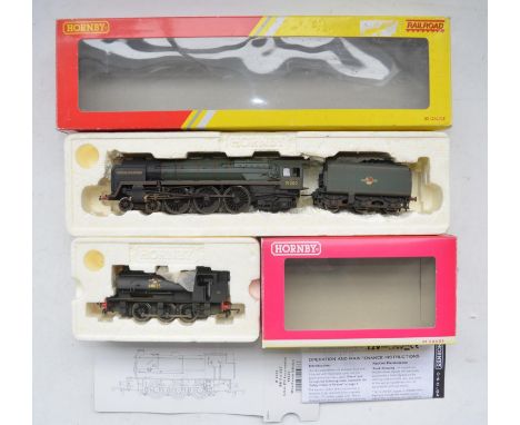 Two weathered Hornby OO gauge electric steam train models to include R3244TTS 71000 Duke Of Gloucester (model in near mint co