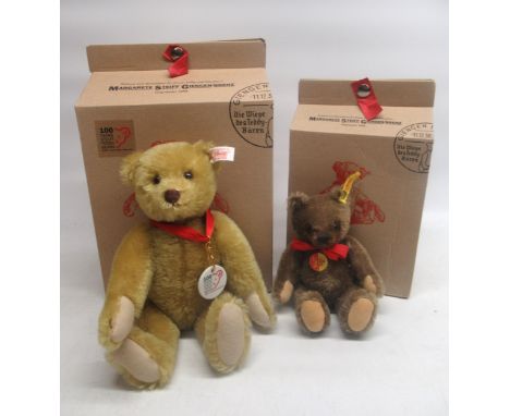 Steiff 100 Years of Steiff, in golden mohair, H26cm, No.1989,  and a Steiff original teddy bear in brown mohair, H19cm, both 