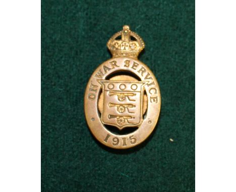 On War Service 1915 Lapel Badge, worn by munition ordnance factory workers during WW1. Lettered 'K' numbered 31726 